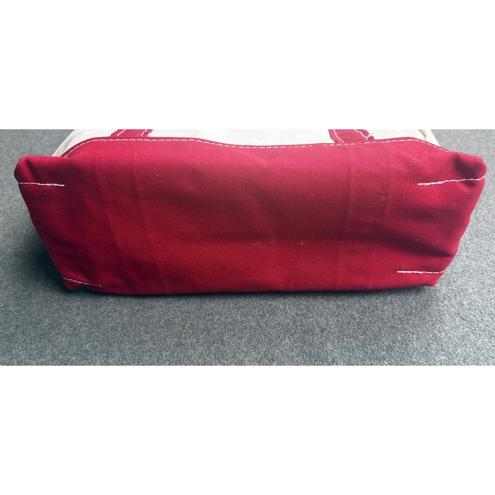 LL Bean Boat and Tote Medium Canvas Bag Red Cream Made in USA OM198 - Picture 7 of 12